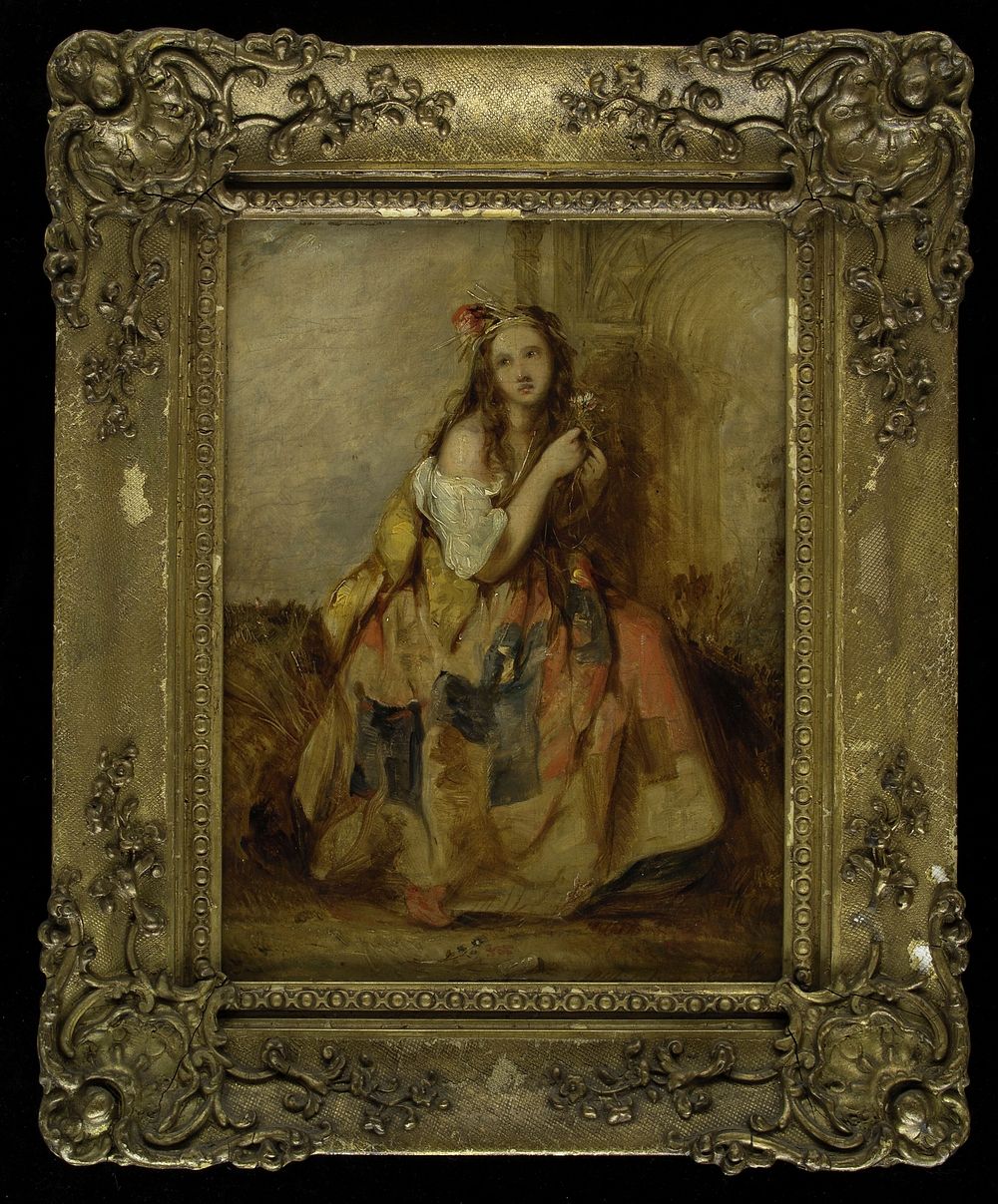 Mad Margery, a young woman driven mad and living in the fields. Oil painting attributed to J.J. Hill, 18--.