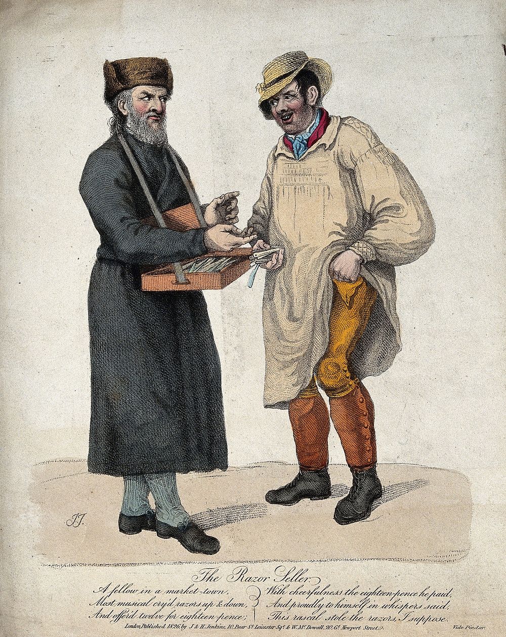 A bearded man selling razors to a farmer. Crayon manner print by J.J. Jenkins after Peter Pindar (John Wolcot).