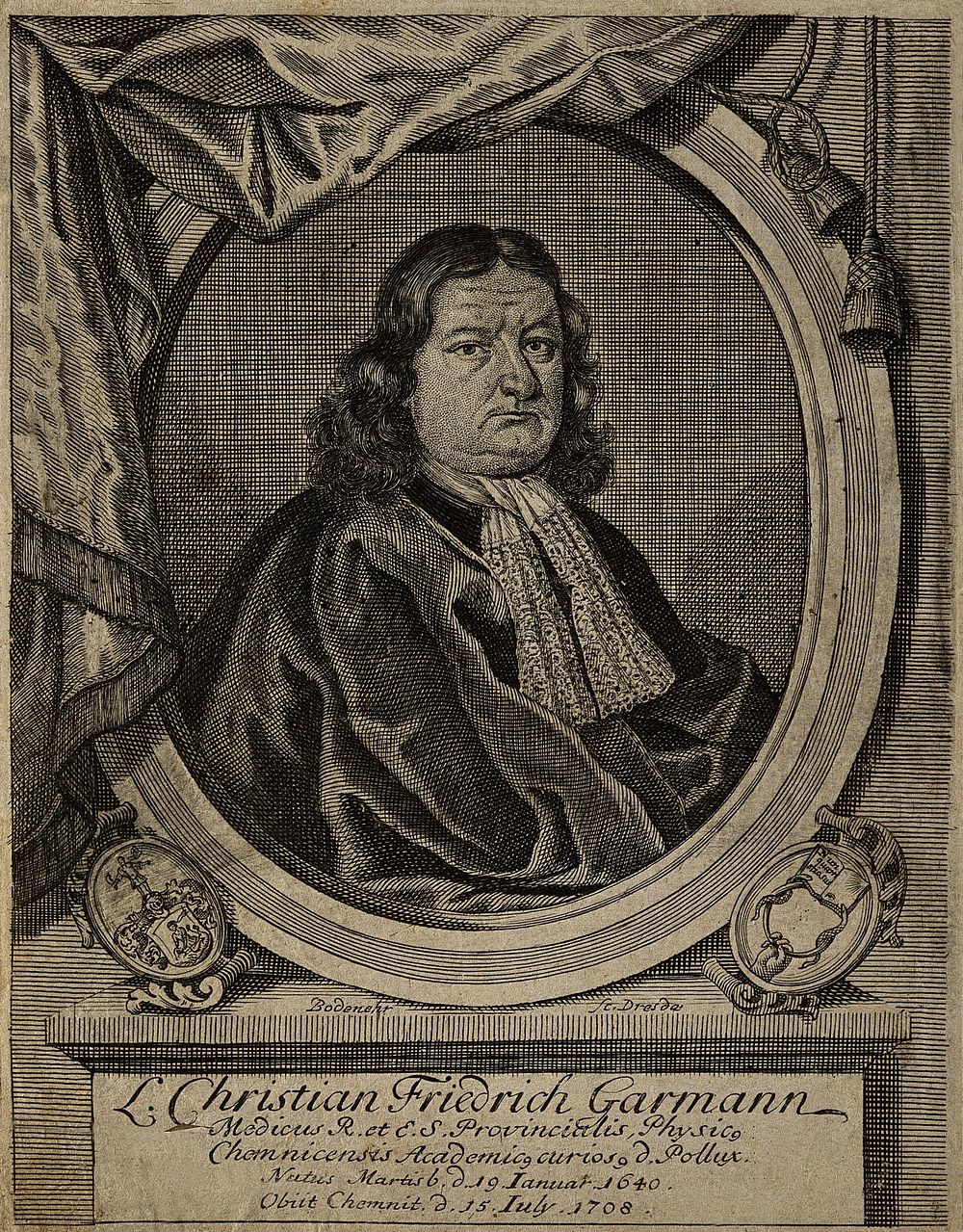 L. Christian Friedrich Garmann. Line engraving by Bodenehr.