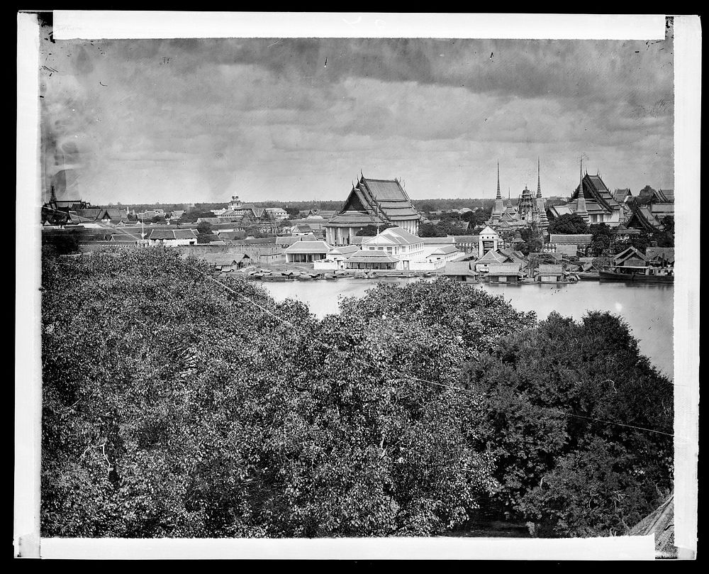 Chao Phraya river, Bangkok, Siam (Thailand): left photograph of three. Photograph by John Thomson, 1865/1866.