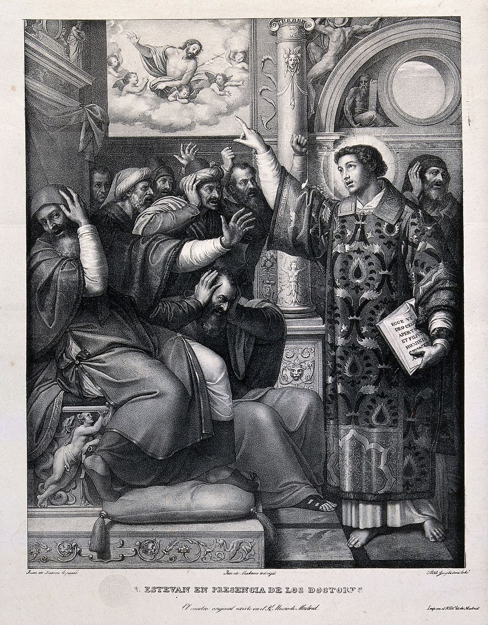Saint Stephen, the first martyr. Lithograph by P. Guglielmi after Masip (Juan de Juanes).