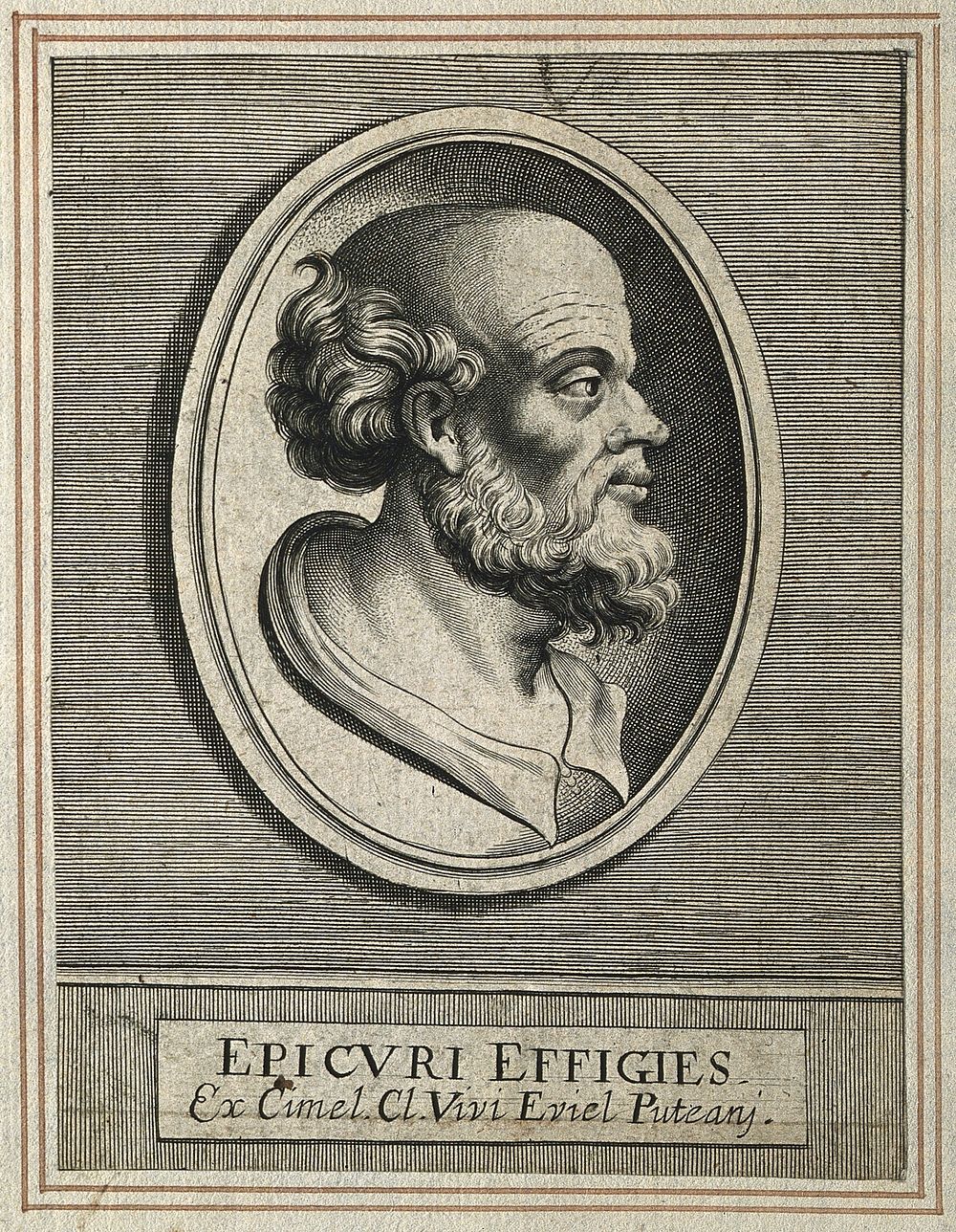 Epicurus. Line engraving.