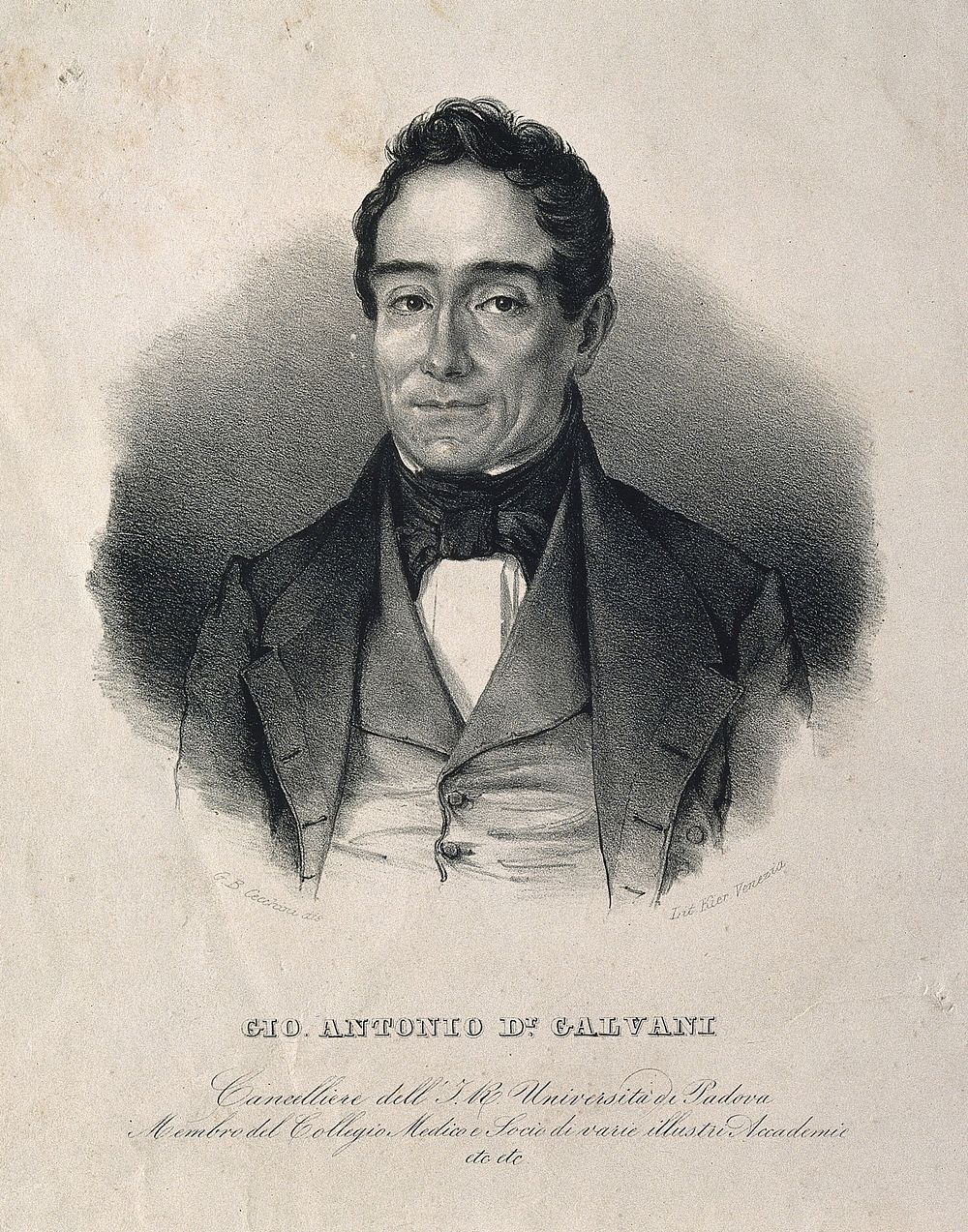 Giovanni Antonio Galvani. Lithograph by G. B. Cecchini.