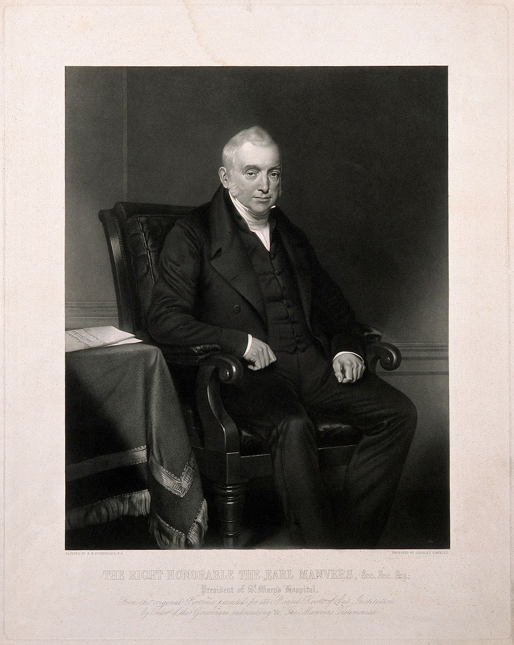Charles Herbert Pierrepont, Earl Manvers. Mezzotint by C. Tomkins after H. W. Pickersgill, 1857.