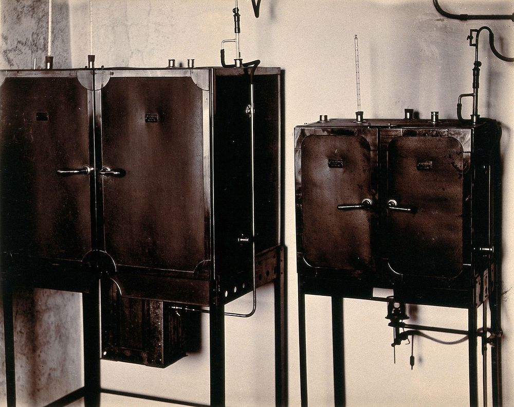 Imperial Bacteriological Laboratory, Muktesar, Punjab, India: incubator room showing two incubators. Photograph, 1897.