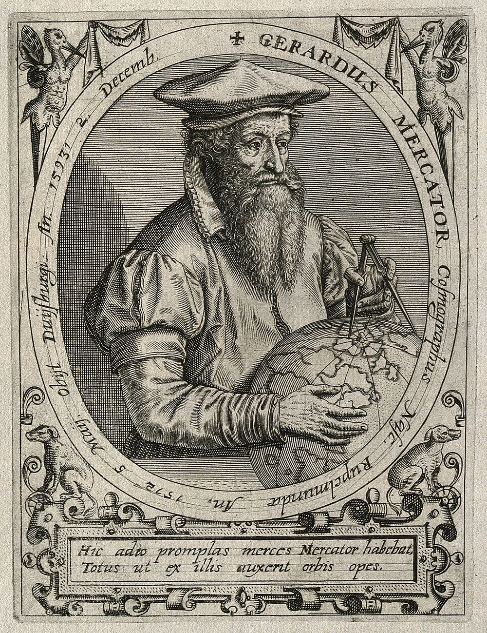 Gerard Mercator [Cremer]. Line engraving by T. de Bry.
