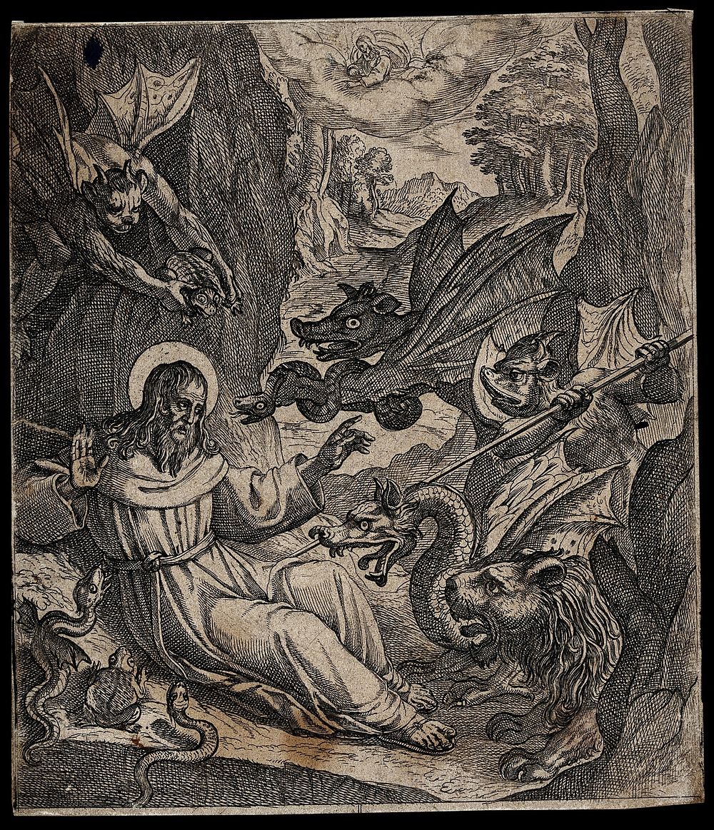 The temptation of Saint Antony Abbot. Engraving.