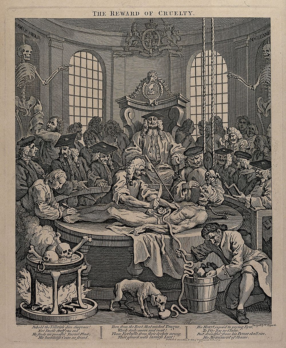 The dissection of the body of Tom Nero. Etching by W. Hogarth, 1751.