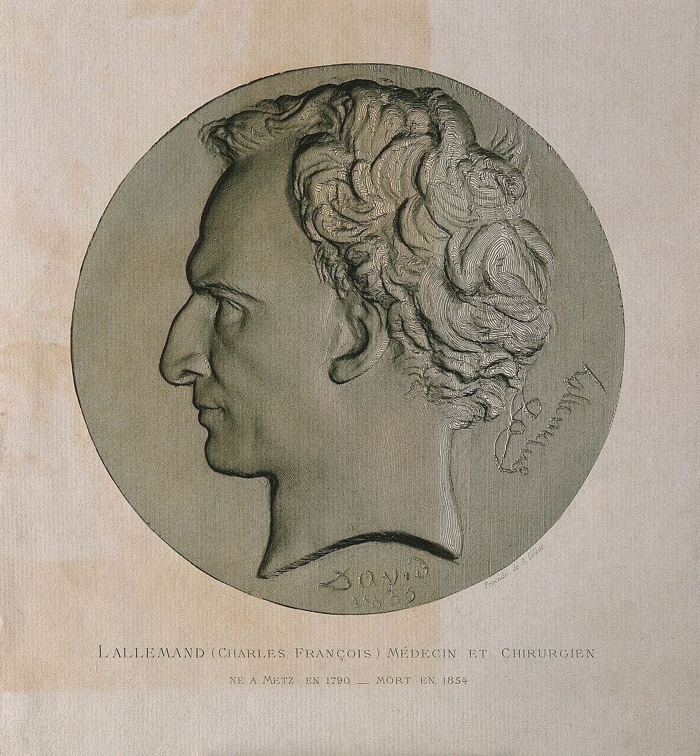 Claude François Lallemand. Line engraving by A. Collas after P. J. David, 1835.