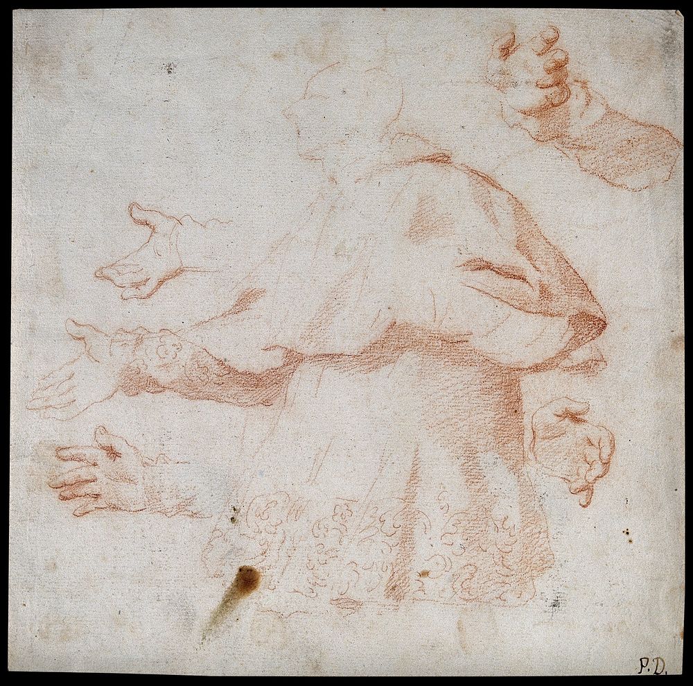 Saint Carlo Borromeo. Red chalk drawing.