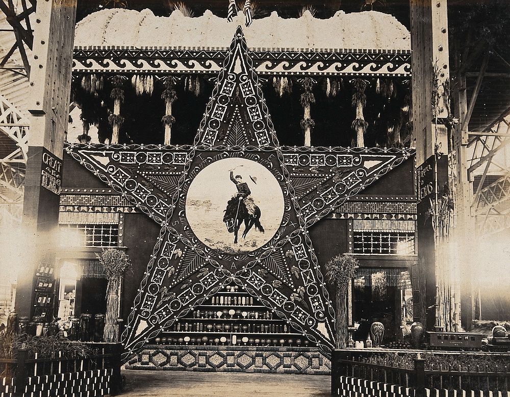 The 1904 World's Fair, St. Louis, Missouri: the Texas star: a large decorative star with an image of a cowboy at its centre…