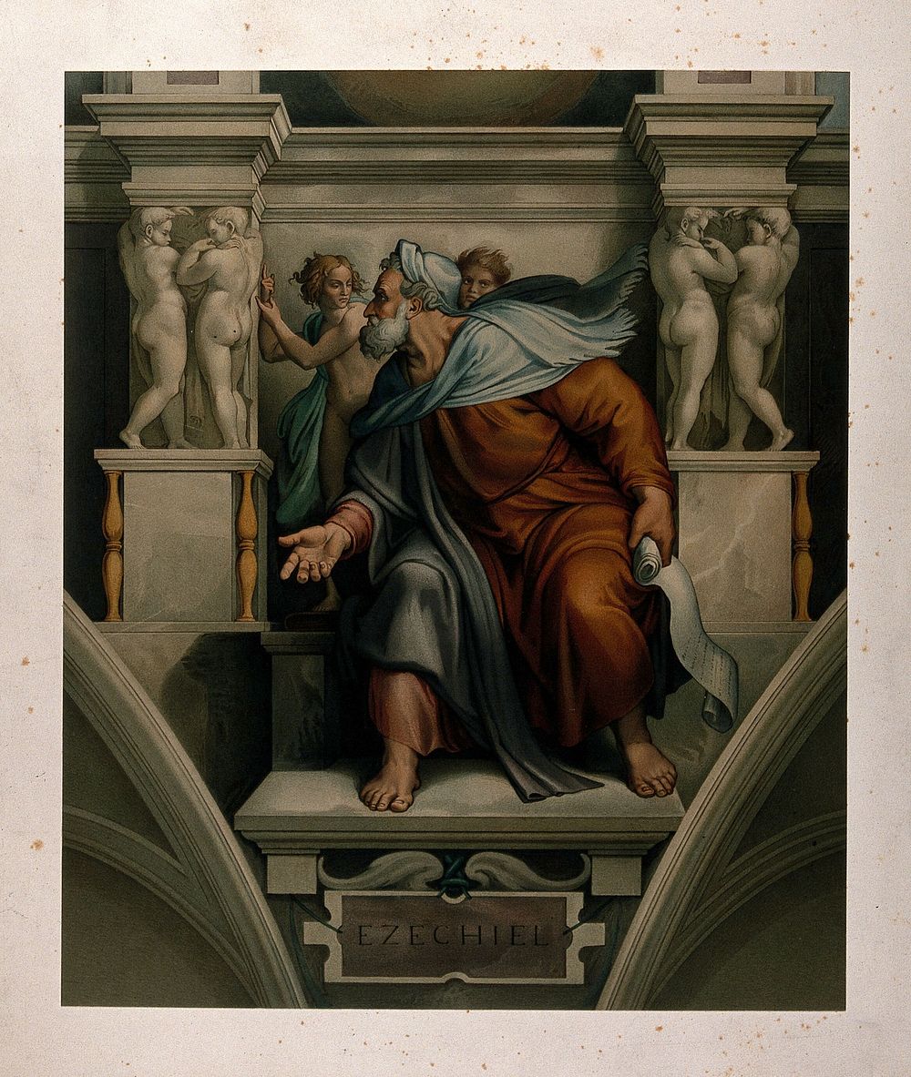 Ezekiel. Chromolithograph by Storch and Kramer after C. Mariannecci after Michelangelo.