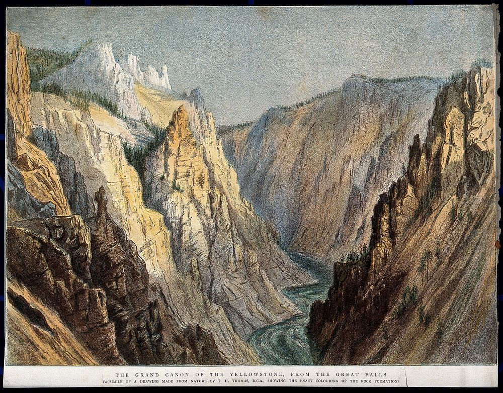 Geography: the Grand Canyon, Yellowstone Park. Coloured lithograph after T.H. Thomas.