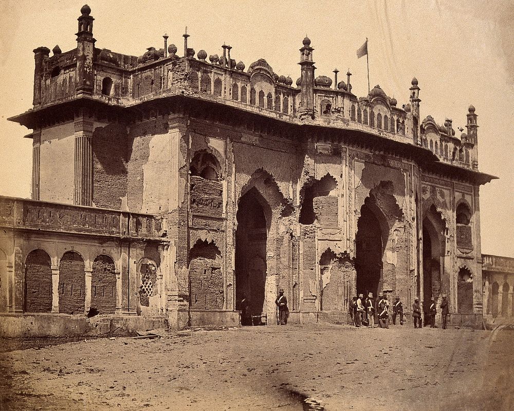 Lucknow, India: the gateway of the second Emambara showing damage done during the Indian Rebellion. Photograph by F. Beato…