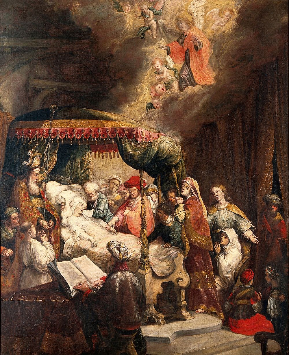The dormition of the Virgin. Oil painting after Rembrandt van Rijn.