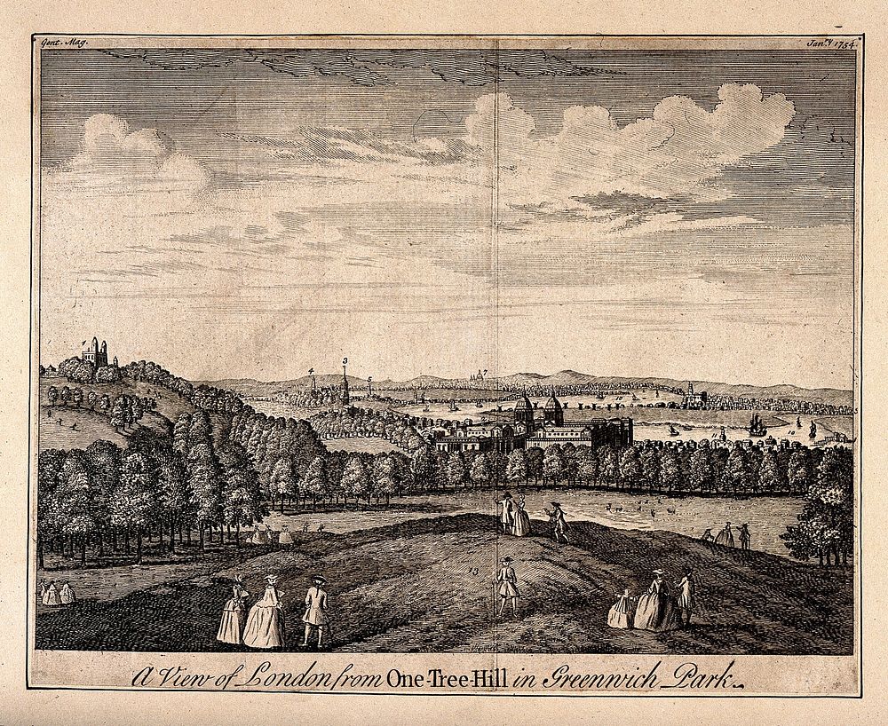 London, seen from Greenwich. Engraving, 1754.