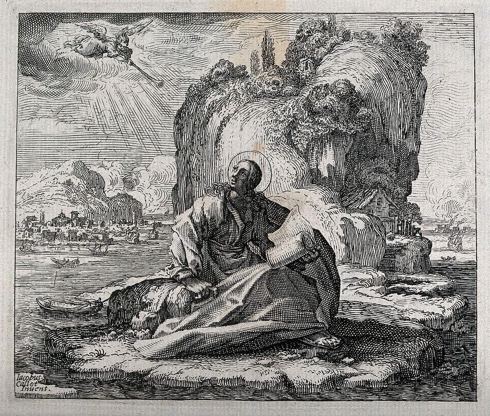 Saint John the Evangelist on Patmos. Etching after J. Callot.