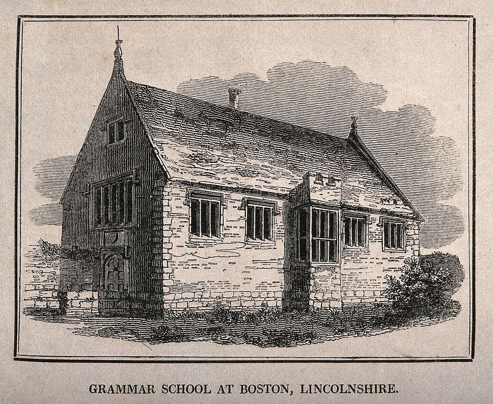 The Grammar school, Boston, Lincolnshire. Line engraving.