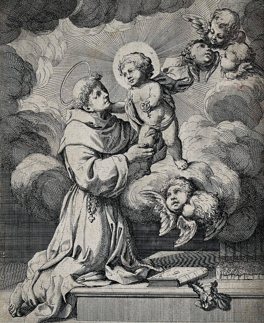 Saint Antony of Padua. Engraving.