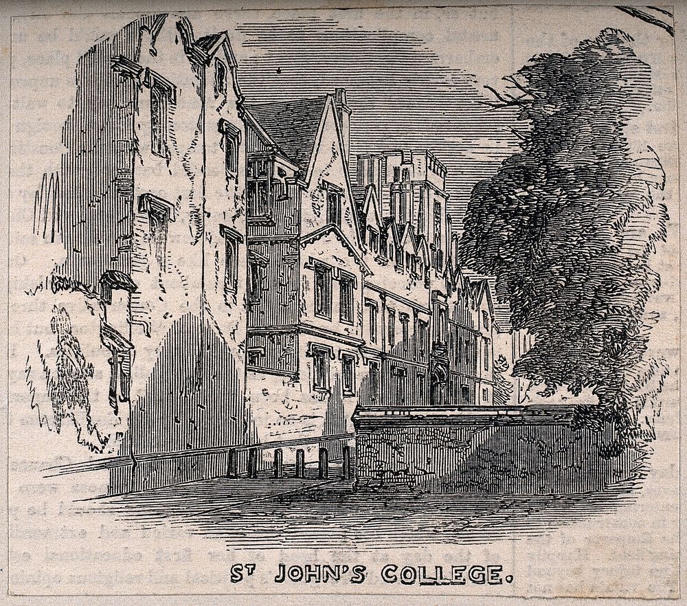 St. John's College, Oxford: entranceway. Wood engraving.