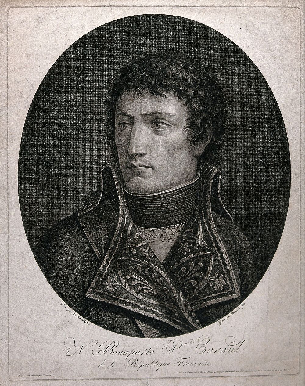 Napoleon Bonaparte: head and shoulders. Stipple print by M. Mercoli after L. Bacler d'Albe.