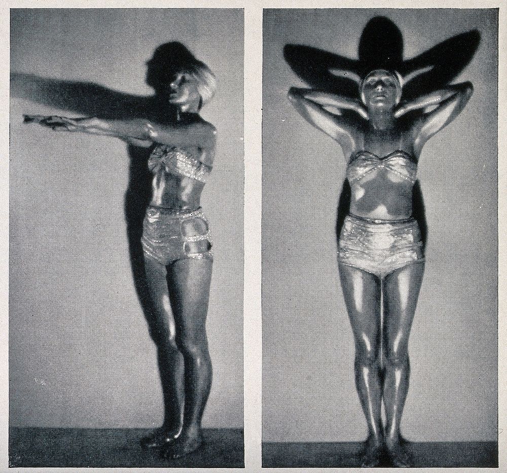 Marguerite Agniel performing physical exercises. Process print after E.F. Towsend, 1930.