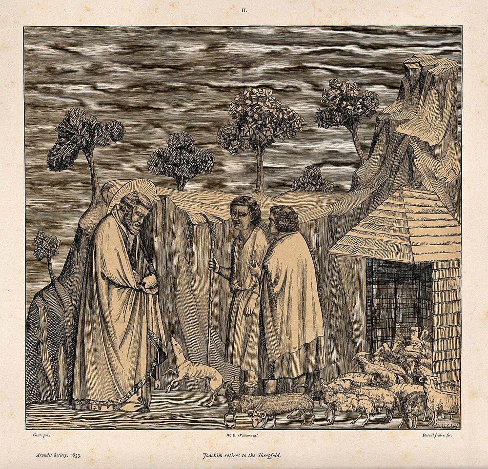 Saint Joachim. Wood engraving, 1853, by Dalziel after W.O. Williams after Giotto.