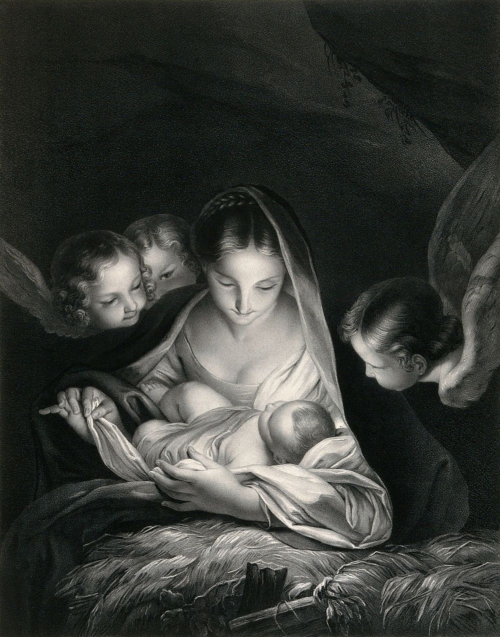 The nativity. Lithograph by H. Hanfstaengl after C. Maratta.