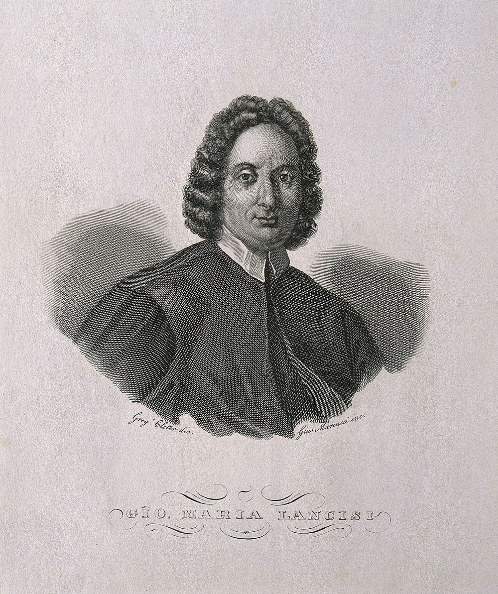 Giovanni Maria Lancisi. Line engraving by G. Marcucci after G. Cleter.