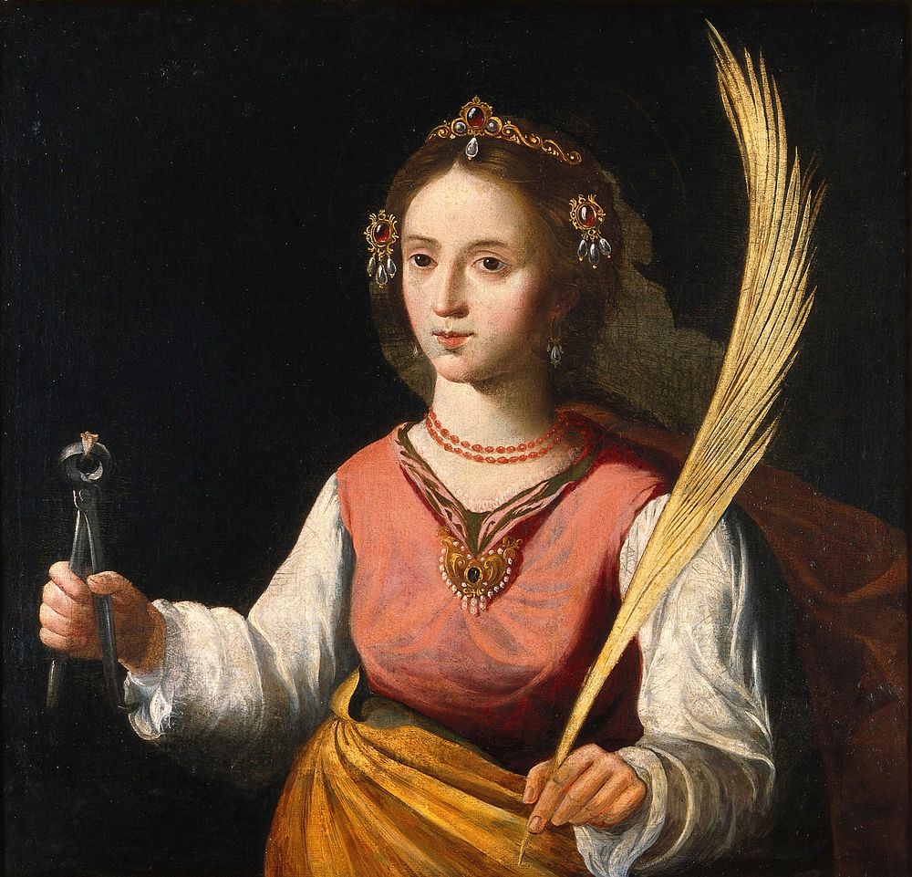 Saint Apollonia. Oil painting by a follower of Francisco de Zurbaran.