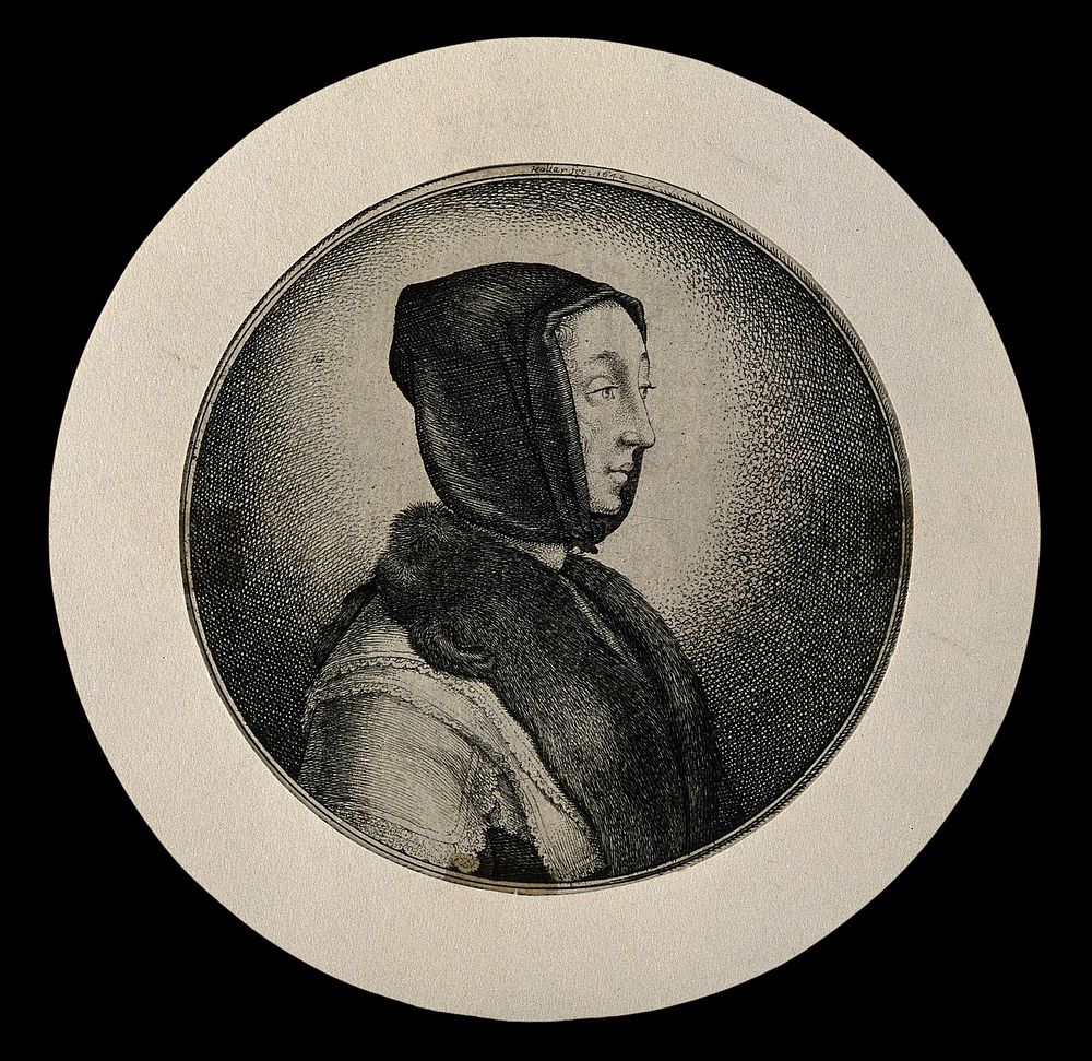 A woman, said to be Venetia [Stelliana], wife of Sir Kenelm Digby. Etching by W. Hollar, 1642.