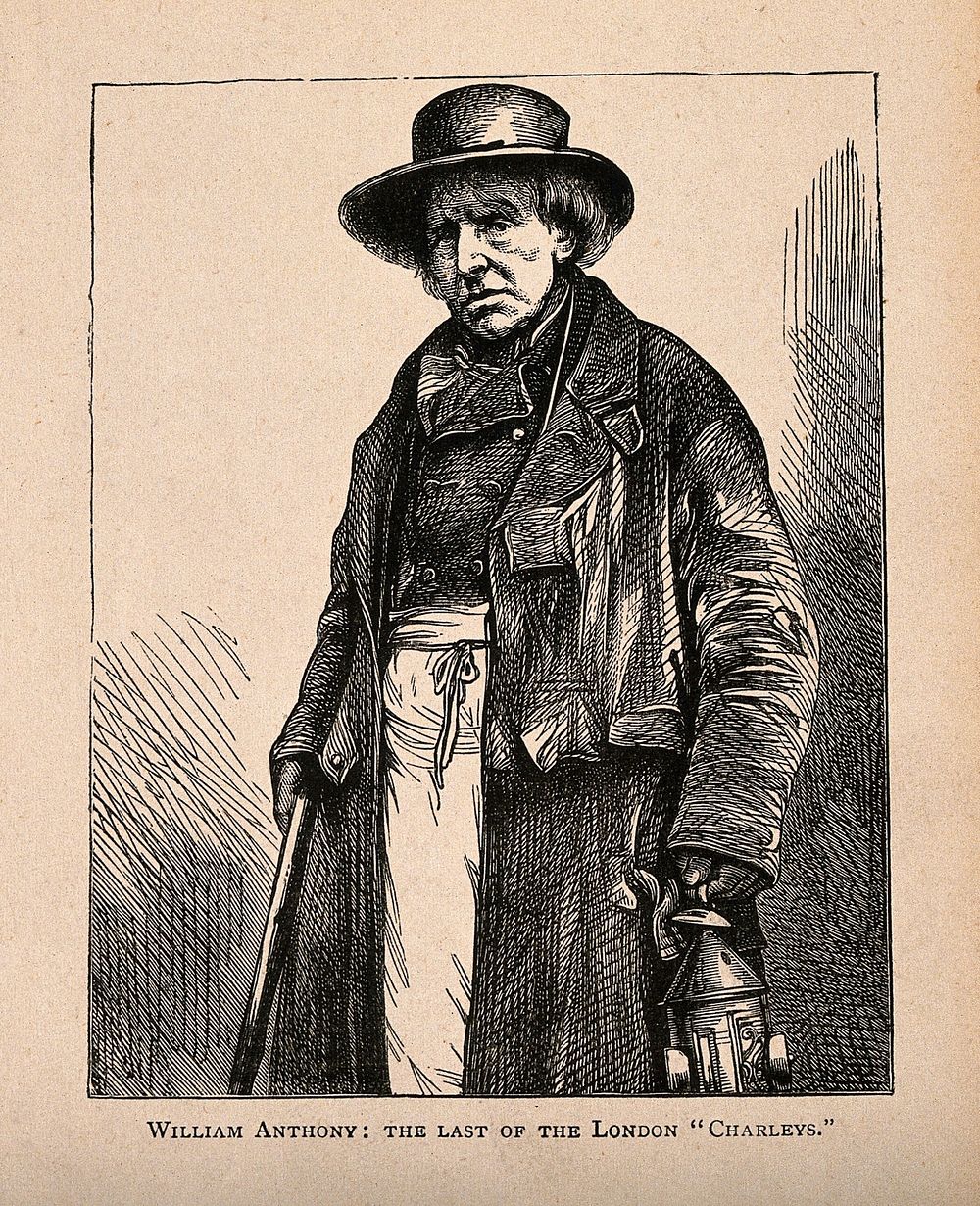 William Anthony, the last of the London night watchmen. Reproduction of wood engraving.