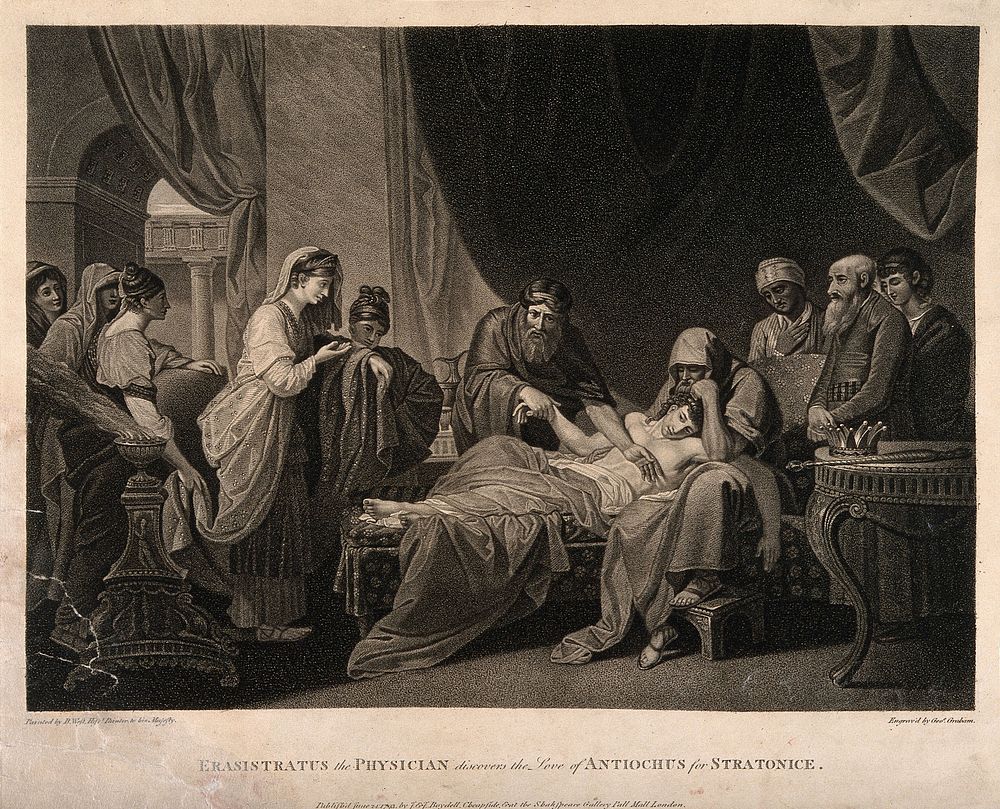Erasistratus, a physician, realising that Antiochus's (son of Seleucus I) illness is lovesickness for his stepmother…