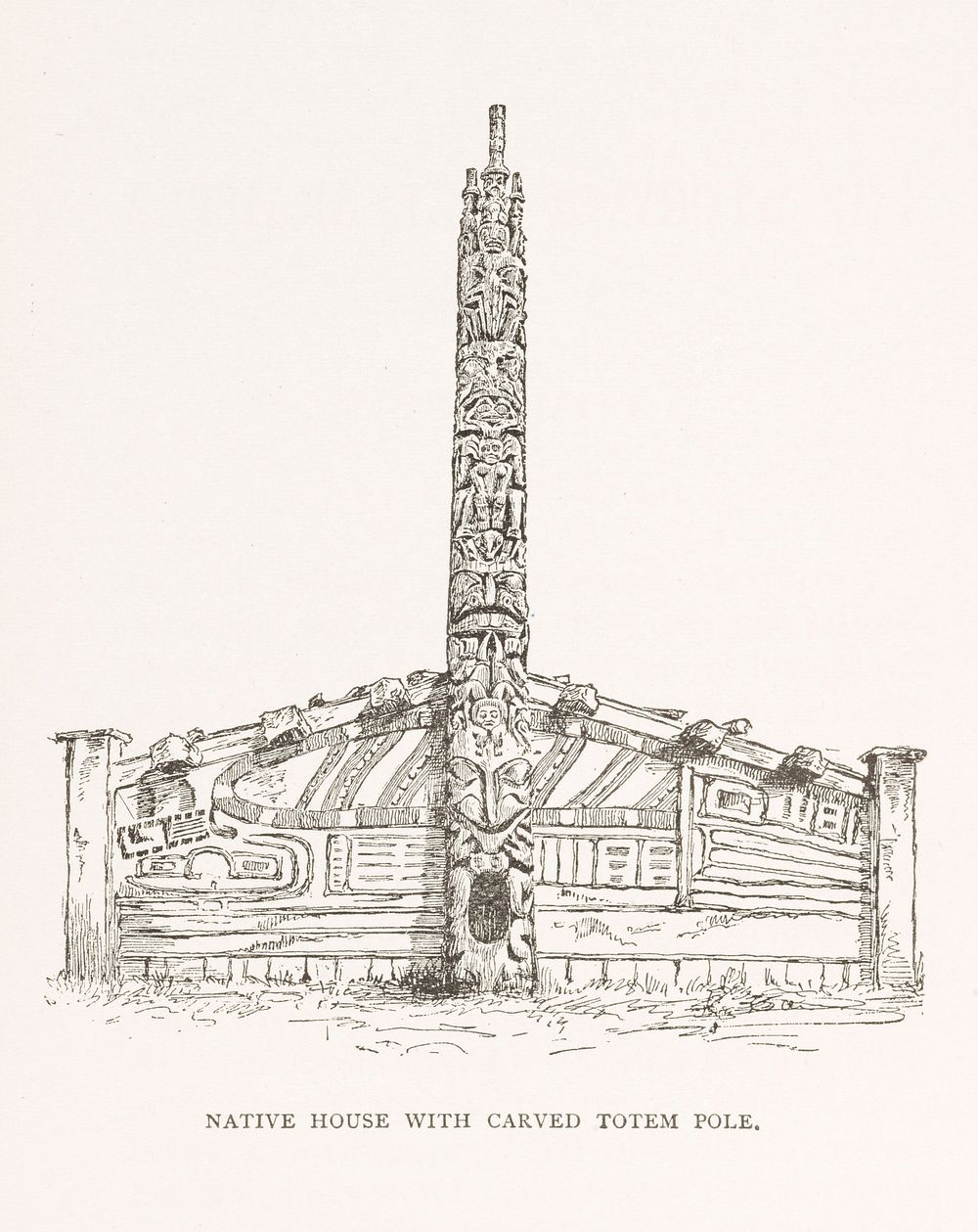 Native house with carved totem pole
