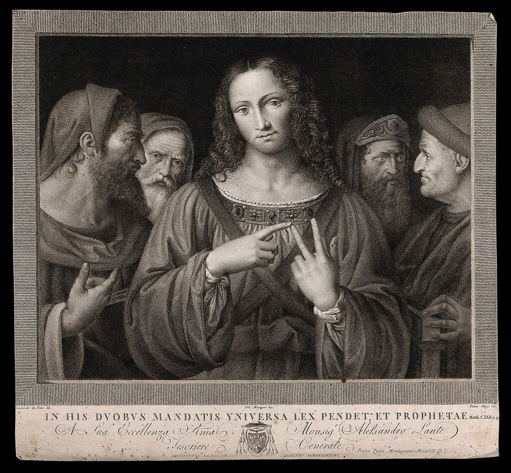 Christ among the doctors. Engraving by P. Ghigi after G. Magnani after B. Luini.