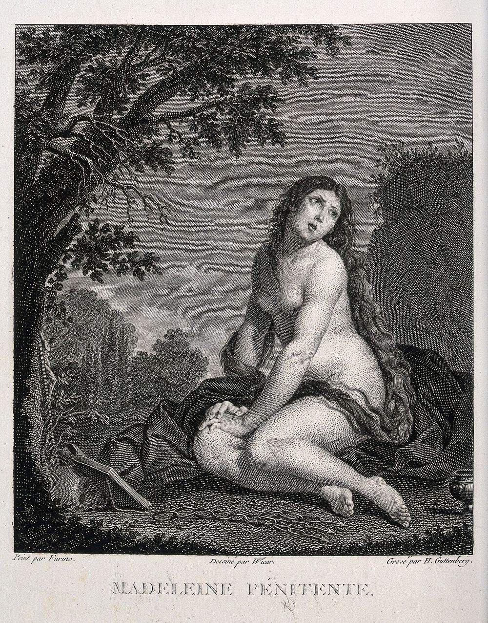 Saint Mary Magdalen. Engraving by H. Guttenberg after G.B. Wicar after F. Furini.