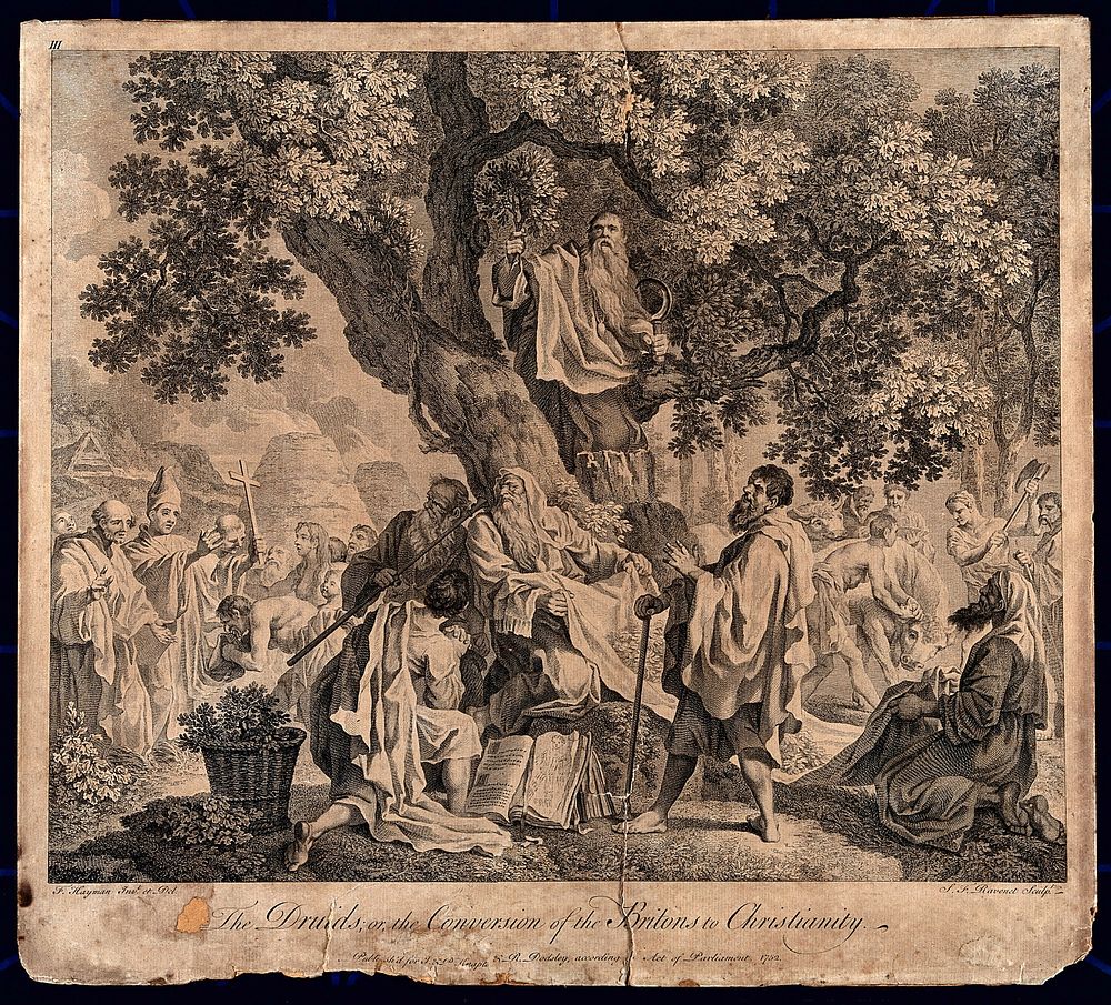 "The druids; or the conversion of the Britons to Christianity". Engraving by S.F. Ravenet, 1752, after F. Hayman.