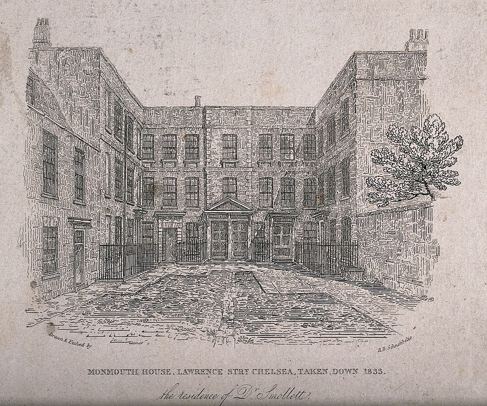 Monmouth House, Lawrence Street, Chelsea, London. Etching by R.B., Schnebbelie.