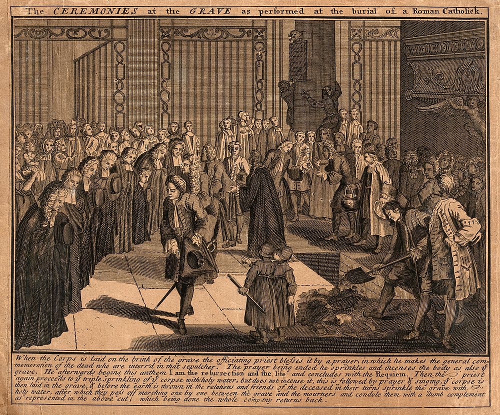 The sacrament of the Roman Catholic church: burial of the dead. Etching after B. Picart.