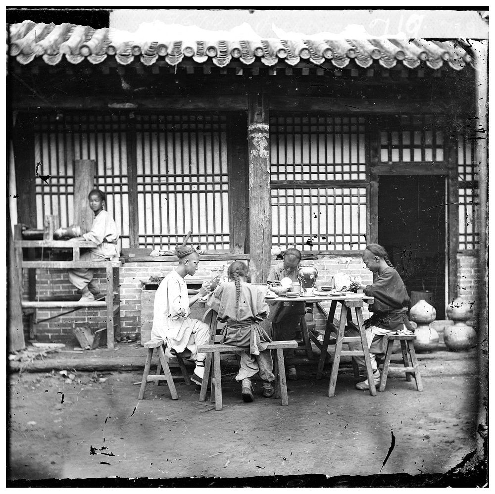Peking, Pechili province, China: enamellers at work. Photograph by John Thomson, 1869.