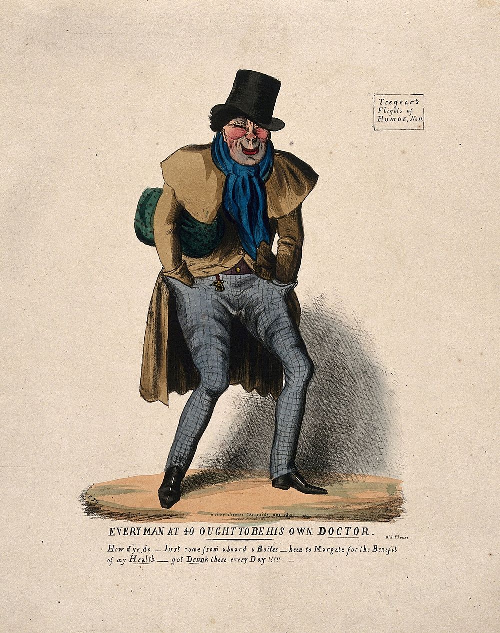 A man with flushed cheeks, perhaps from fever or alcohol. Coloured lithograph by C.J. Grant, 1831.