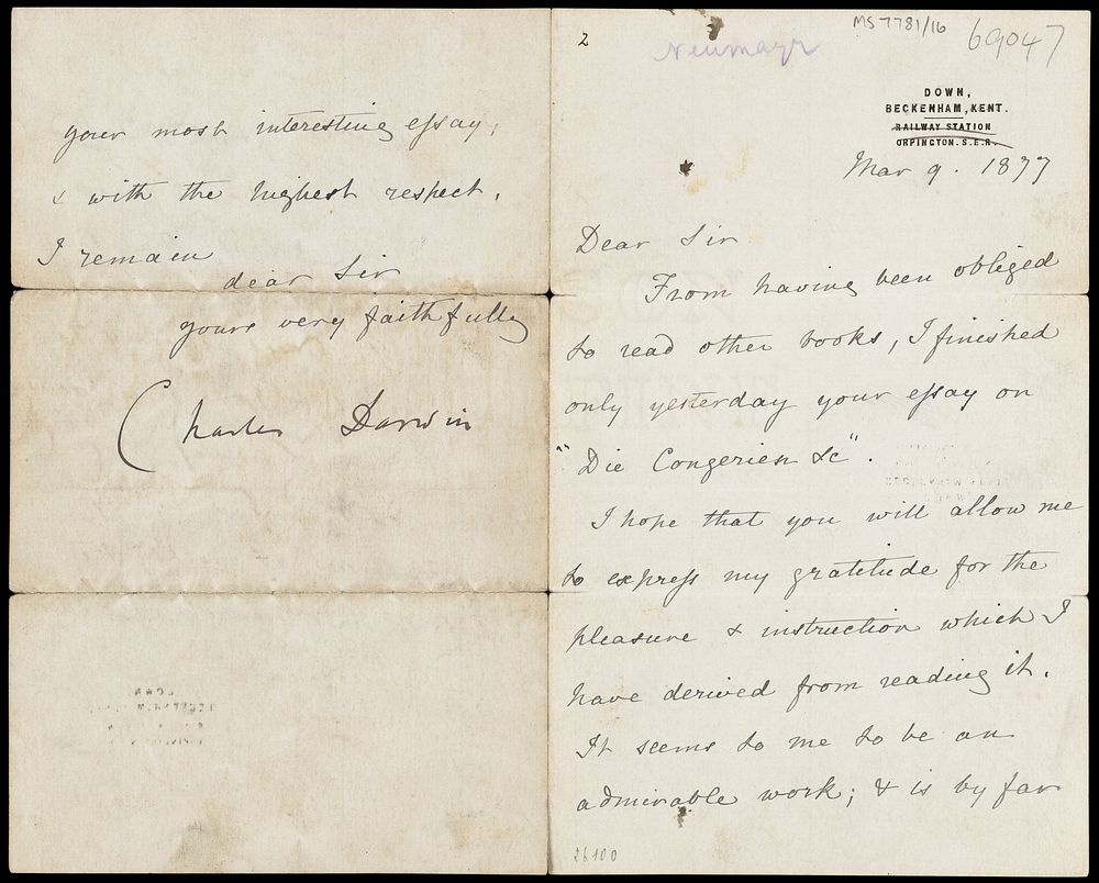 1 letter from Charles Darwin to Melchoir Neumayr