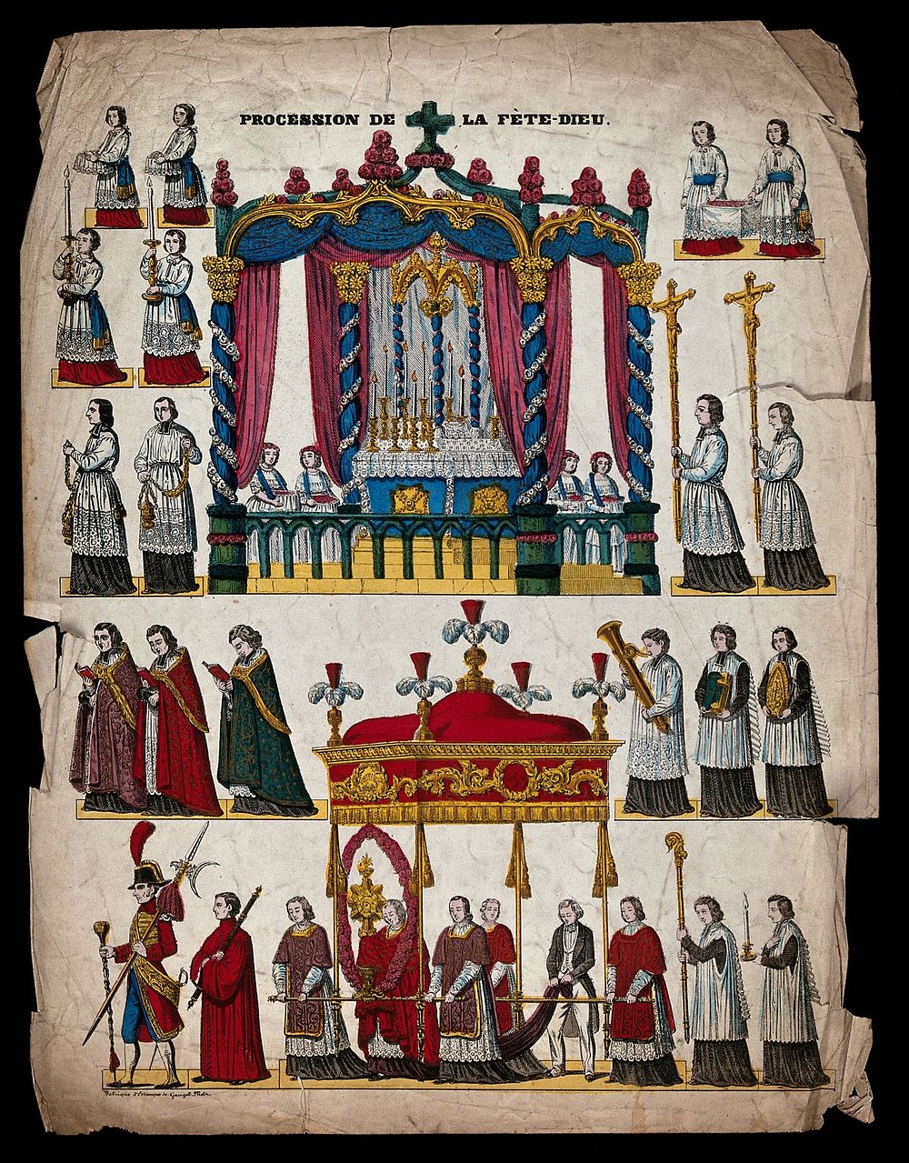 A Corpus Domini procession. Coloured lithograph.