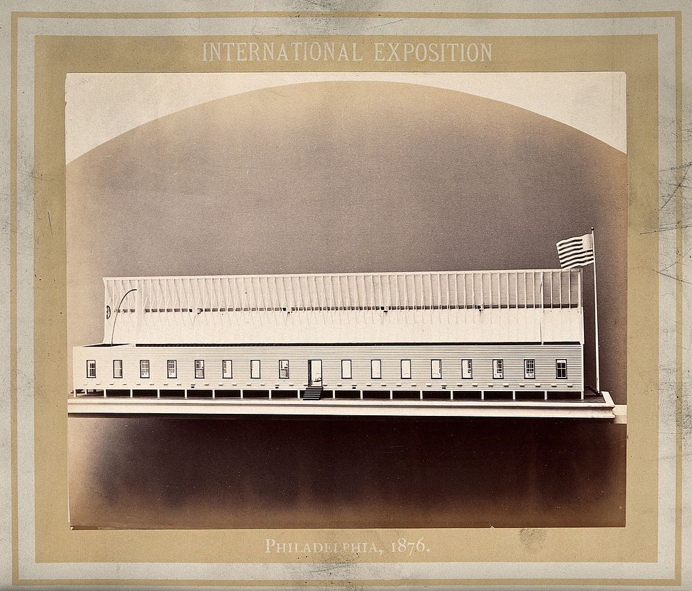 Philadelphia International Exposition, 1876: U.S. military hospital barrack ward: a model with the roof raised. Photograph…