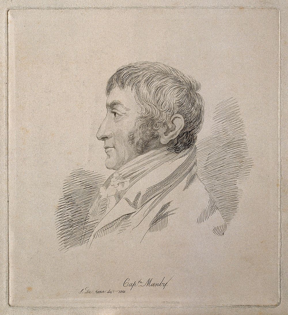 George William Manby. Line engraving by Mrs D. Turner after S. de Koster, 1810.