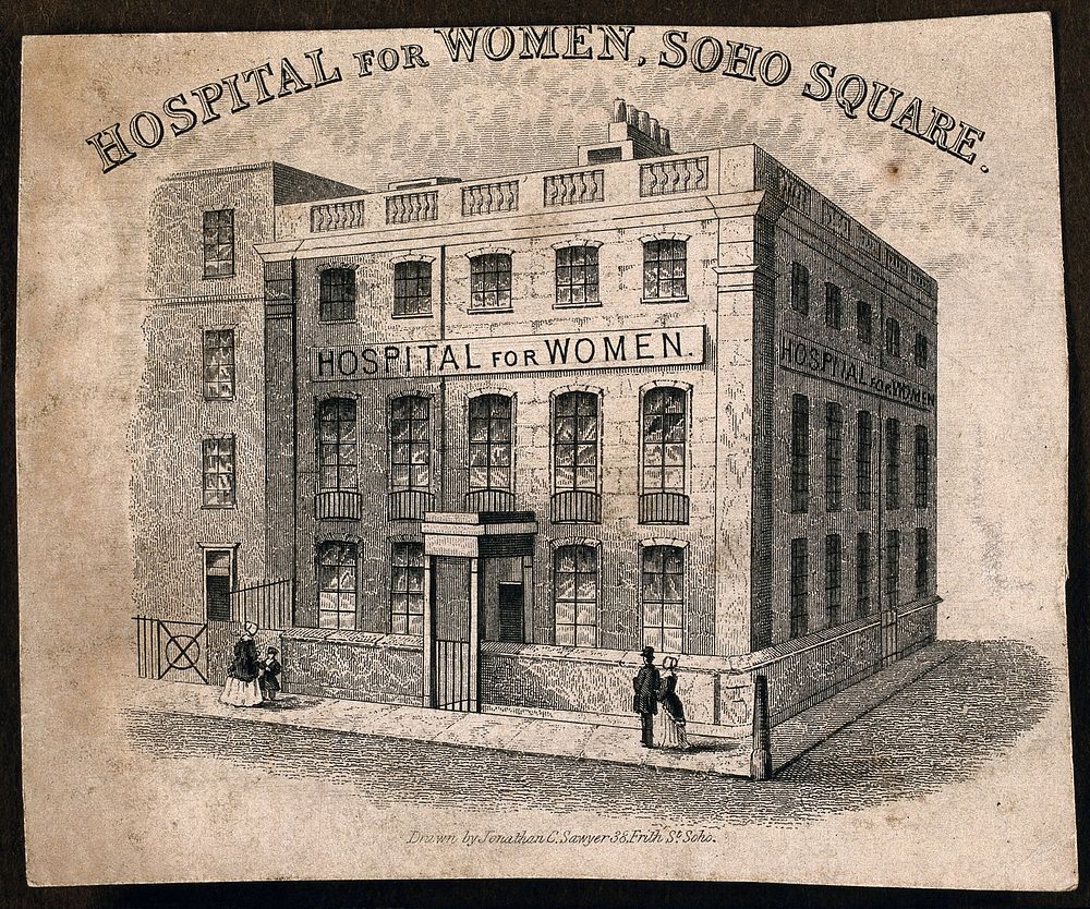 The Hospital for Women, Soho Square. Engraving by J. C. Sawyer after himself.