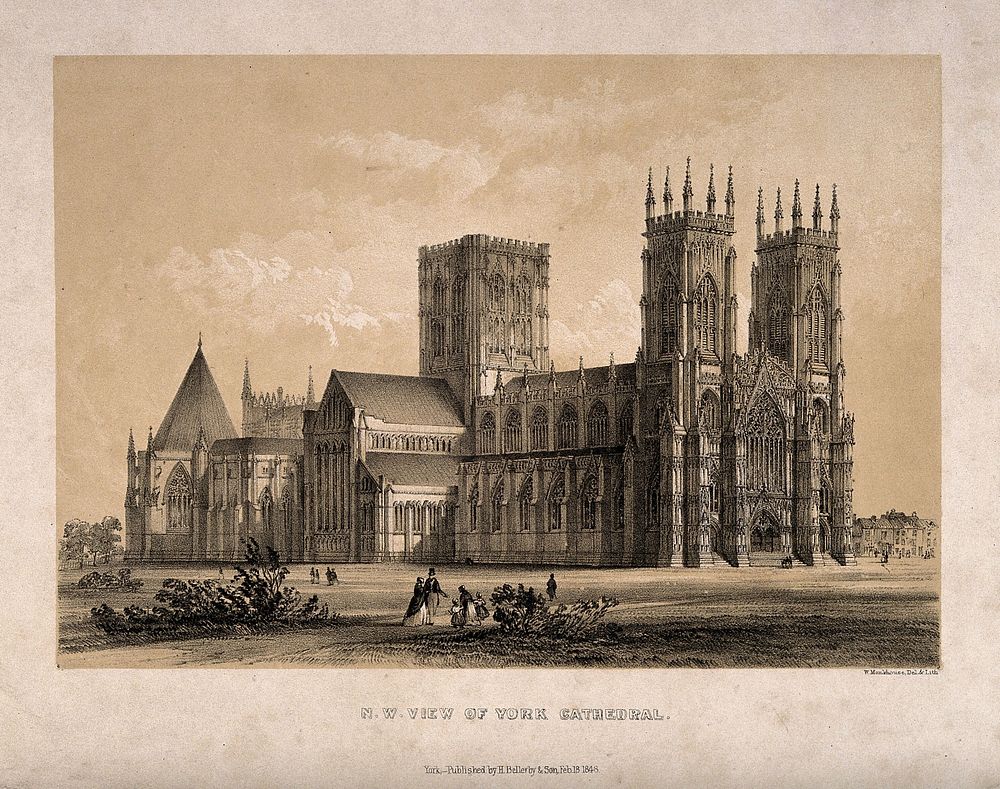 York Minster: north-west view. Tinted lithograph by W. Monkhouse, 1848.