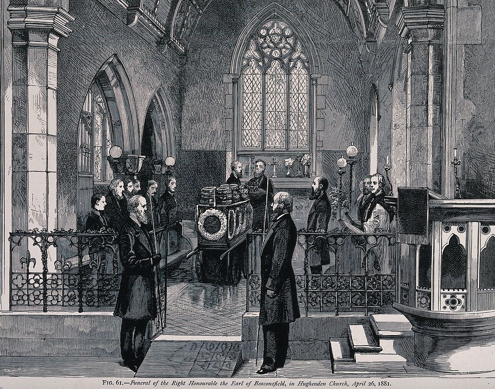 The funeral ceremony of the Earl of Beaconsfield in 1881. Wood engraving, 1881.