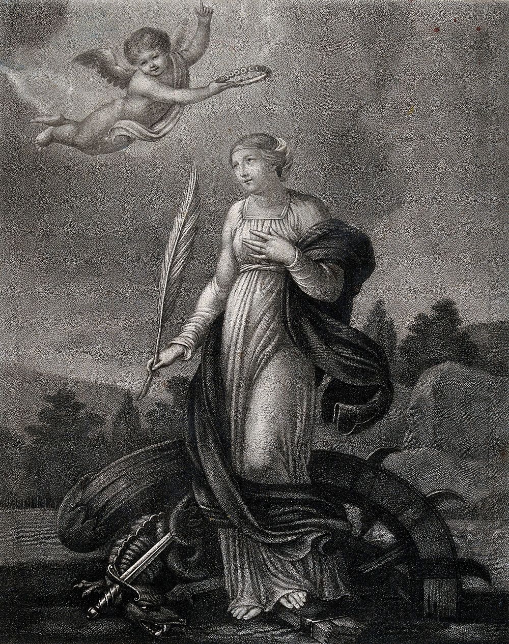 Saint Catherine. Stipple engraving by Henri after Blaisot.