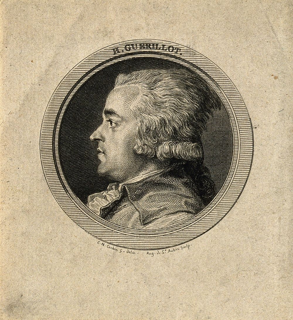 Henri Guérillot. Line engraving by A. de Saint-Aubin after C. N. Cochin.